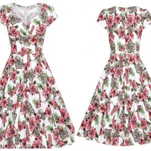 50s Style Vintage Sweetheart Neck Floral Cocktail Swing Dress